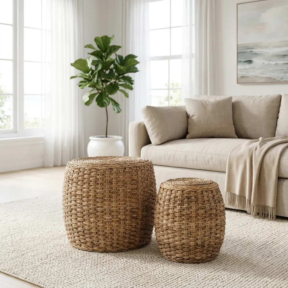 ZANEWELL SET OF 2 TAN OTTOMANS 17 (IN)