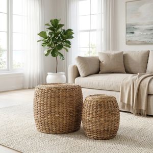 ZANEWELL SET OF 2 TAN OTTOMANS 17 (IN) 2