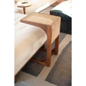 Wood Sofa Table with Woven Cane Detail 4