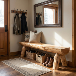 Cedar Log 36-inch Half-log Bench - Wood Seat - Coffee