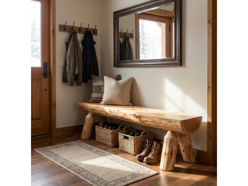 Cedar Log 36-inch Half-log Bench - Wood Seat - Coffee 1