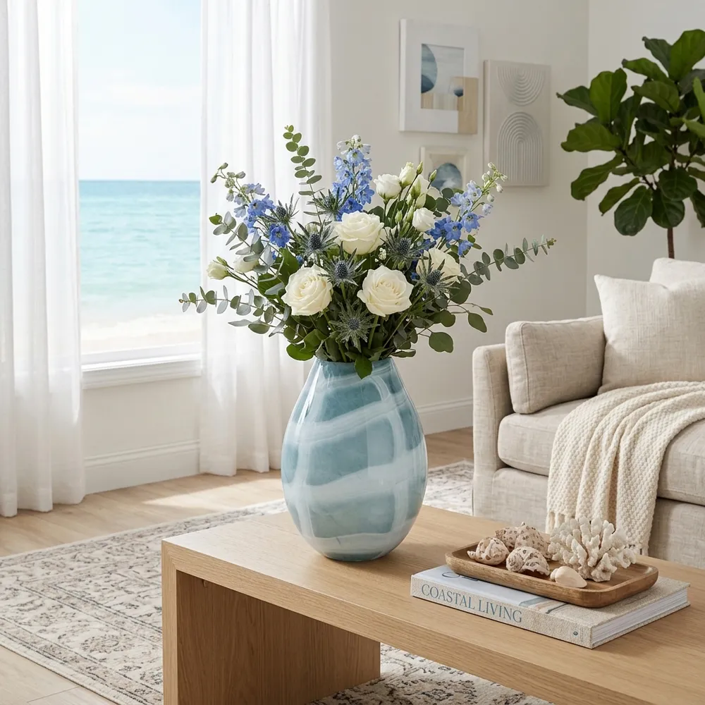 PEARLCREST BLUE GLASS VASE 13 (IN)