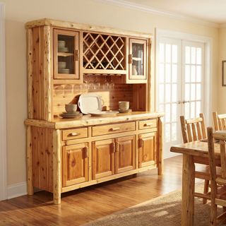 Cedar Log 75-inch Buffet & Hutch - with Wine Rack - Weathered