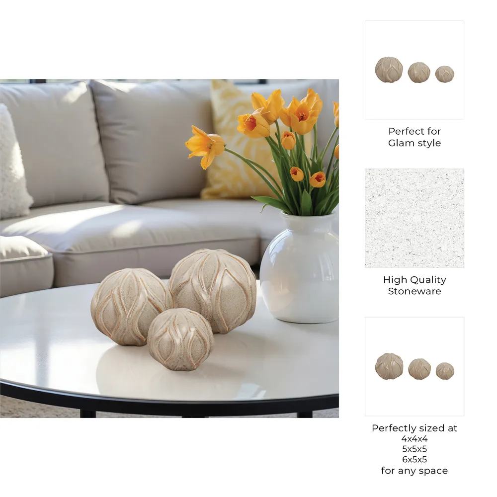 DORIANMORE SET OF 3 IVORY ORBS 5 (IN)