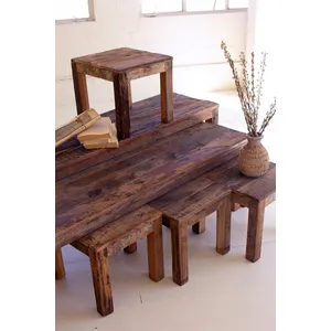 Set of 6 Recycled Wood Benches 3
