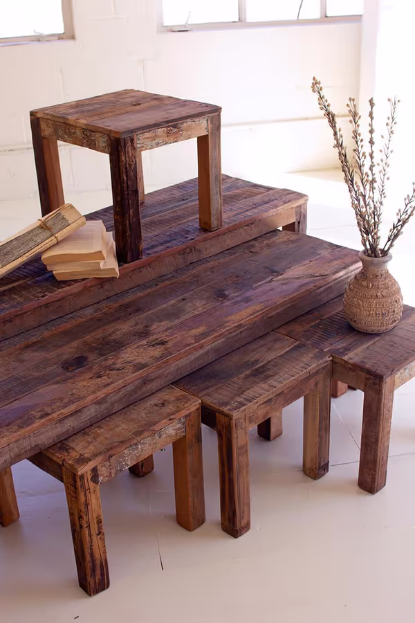 Set of 6 Recycled Wood Benches