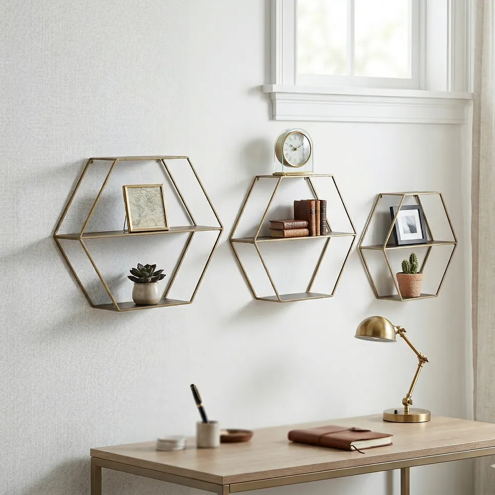 KEATONWOOD SET OF 3 GOLD WALL SHELF 22 (IN)