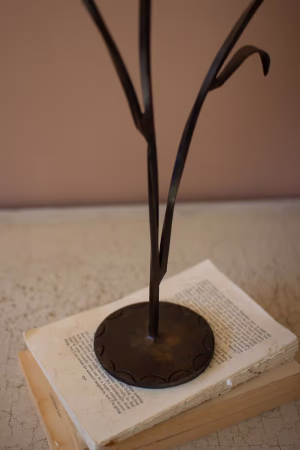 Set of 2 Forged-Iron Triple Taper Candelabras
