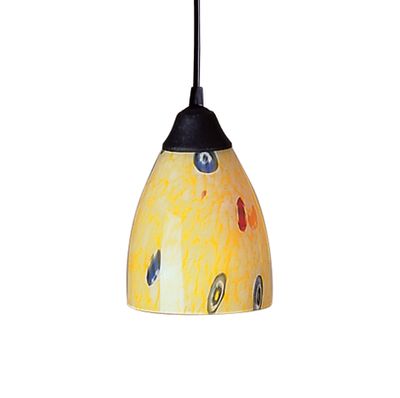 Classico 5″ Wide 1-Light Mini Pendant - Dark Rust with Yellow Blaze Glass