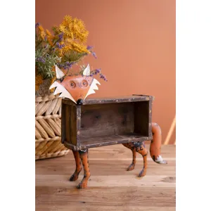 Recycled Metal Fox with Wooden Brick Mold 2