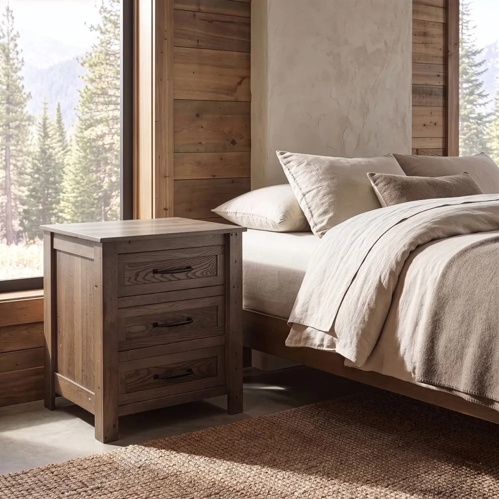 Heritage Oak XL Three Drawer Nightstand