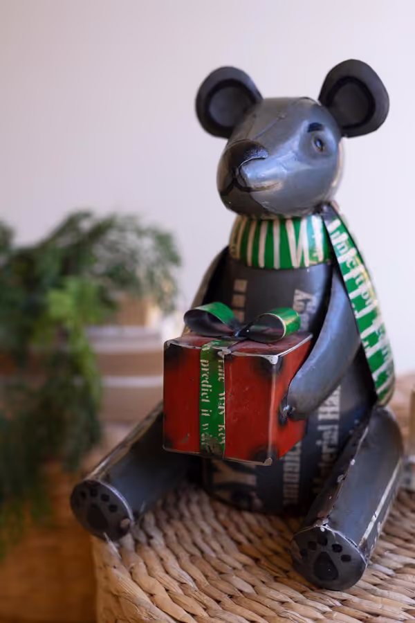 Set of 2 Recycled Metal Christmas Black Bears