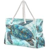 SEE-THRU MESH TOTE WITH FAUX LEATHER BOTTOM - ISLAND TIME TURTLE 1