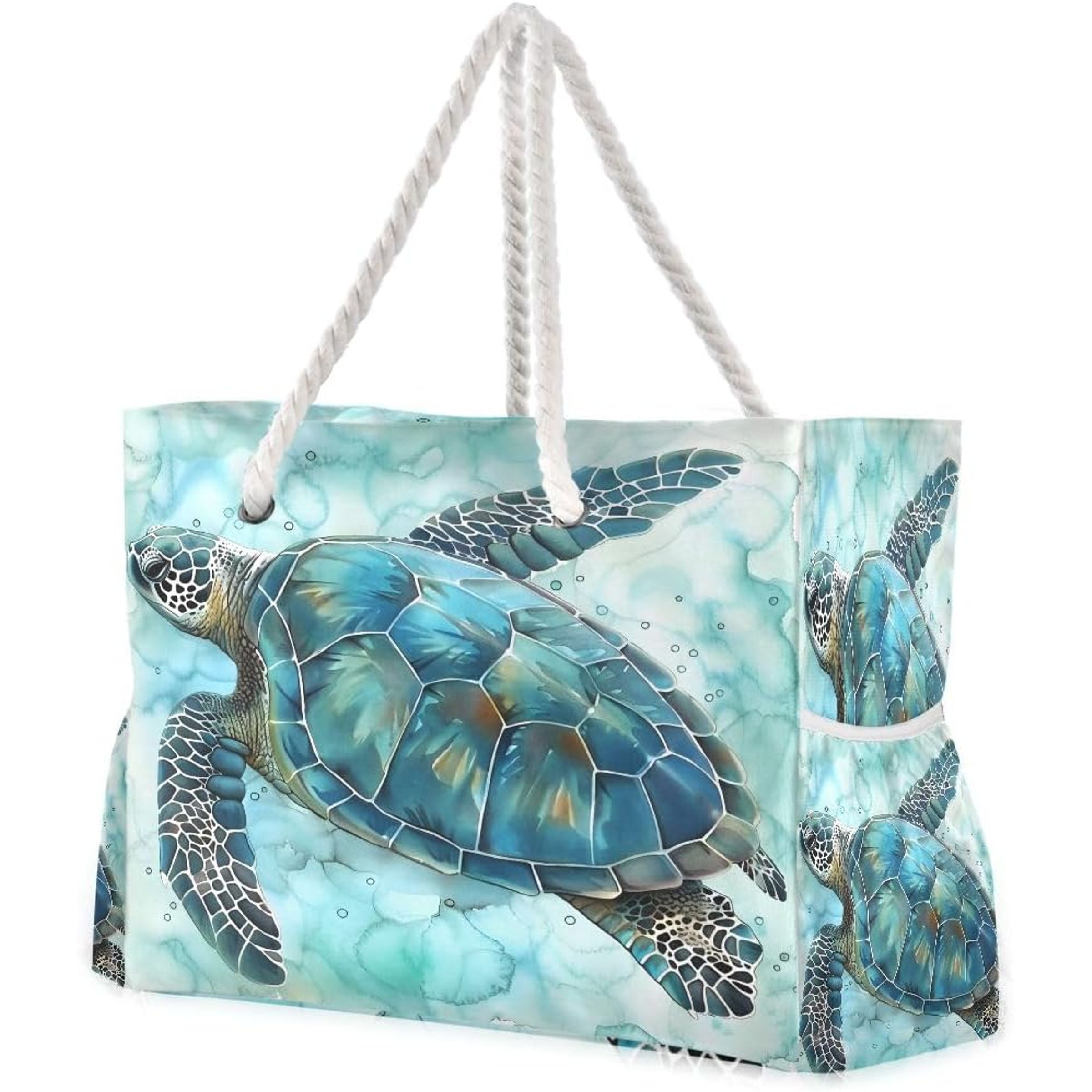 SEE-THRU MESH TOTE WITH FAUX LEATHER BOTTOM - ISLAND TIME TURTLE