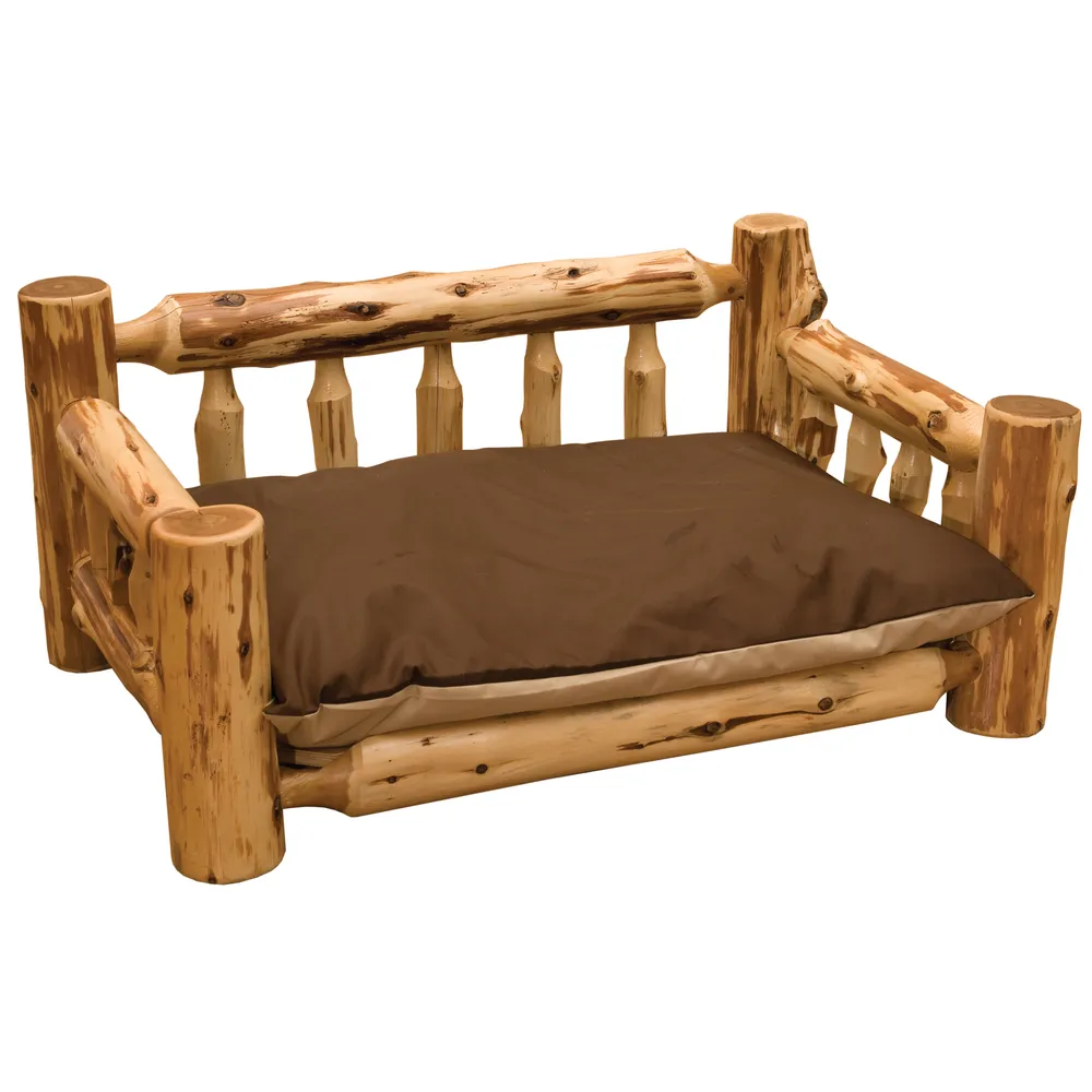 Cedar Log Dog Bed with Standard Mattress - Natural
