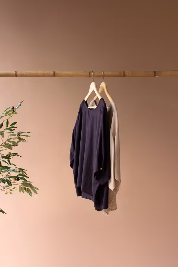Short-Sleeve Blouse with Button Detail on Sleeves / Oatmeal