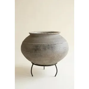 Black Clay Urn on an Iron Stand 4