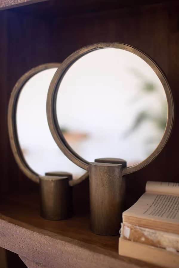 Set of 2 Antique Gold Tabletop Mirrors