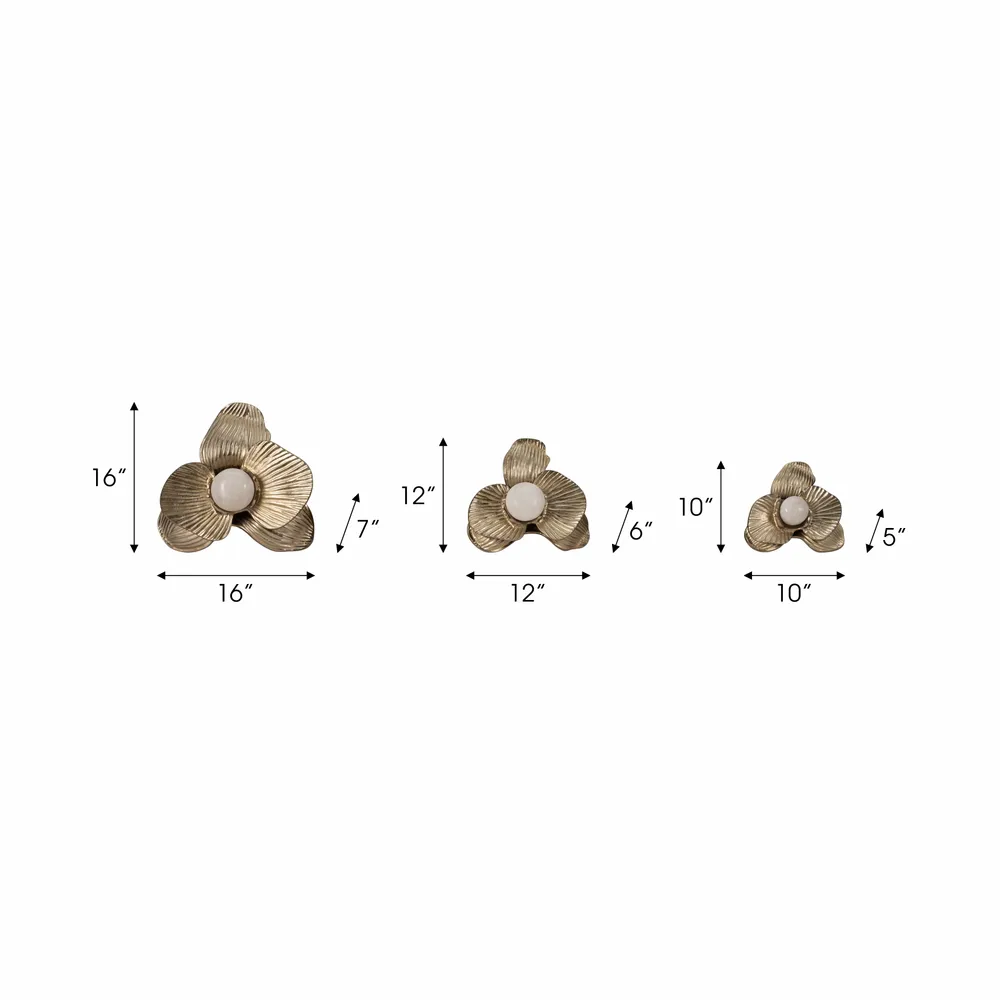 ARLOCREST SET OF 3 GOLD WALL FLOWERS 7 (IN)