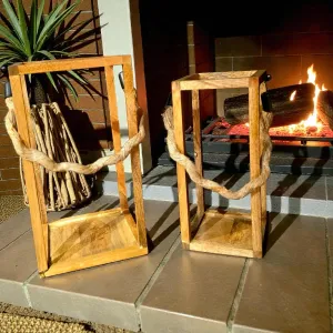 Curved Handle Boxed Lanterns Set of 2 L - 8x8x14in S - 6x6x12in 2