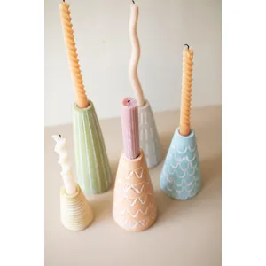 Set of 5 Painted Clay Party Hat Candle Taper Holders 3