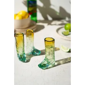 Blue and Amber Recycled Glass Boot Shot Glass 1