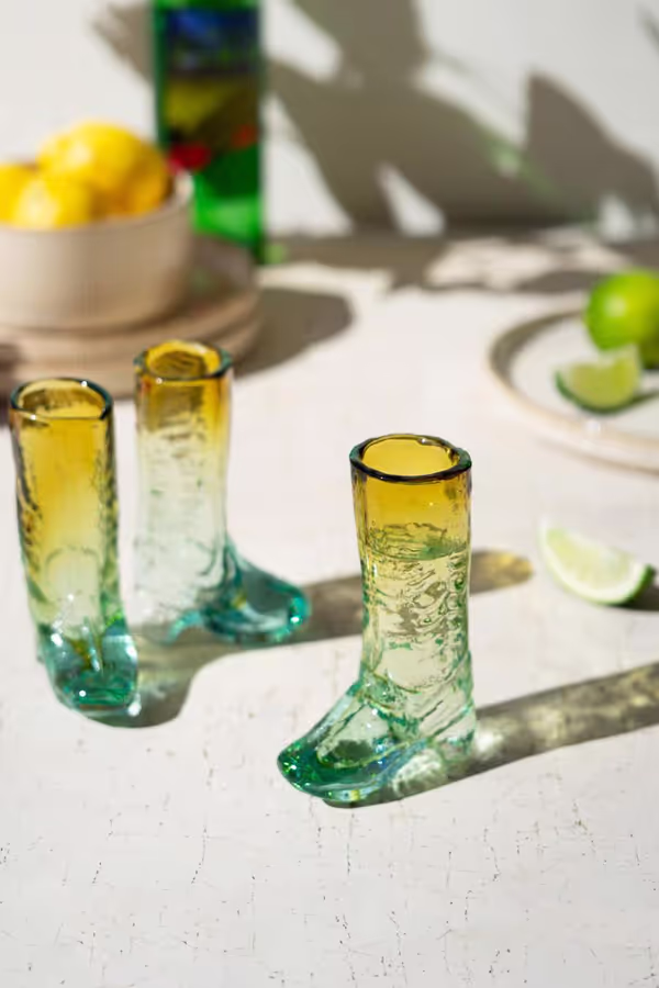 Blue and Amber Recycled Glass Boot Shot Glass