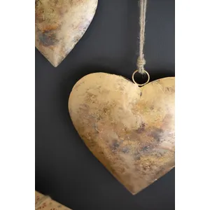 Set of 3 Antique Gold Christmas Heart Door Hangers 2