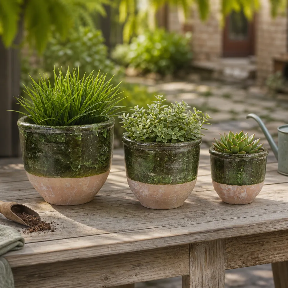 HAYFORDWAY SET OF 3 GREEN PLANTER 8 (IN)