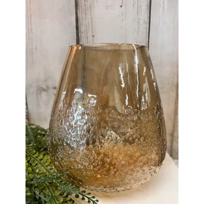 Large Sand Textured Amber vase 7.5x8in