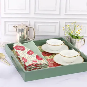 Camellia Bouquet Square Lacquer Serving Tray 4