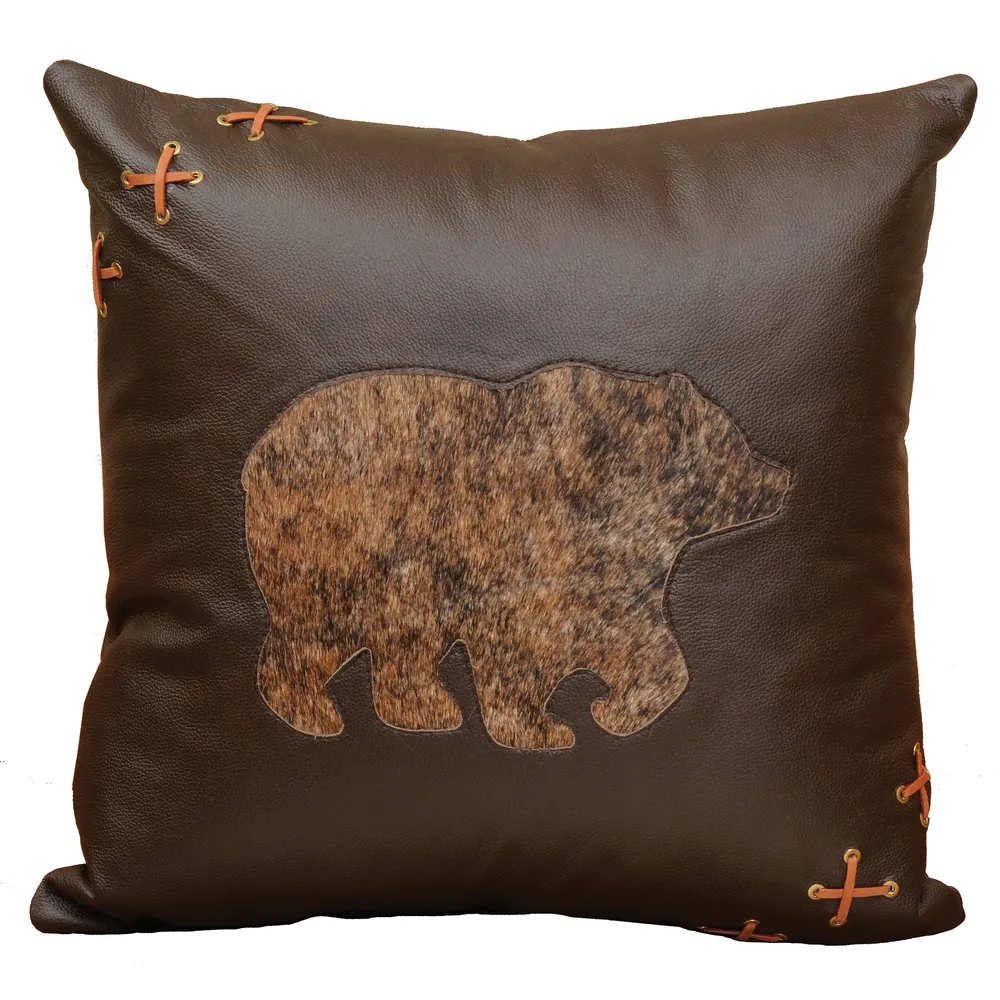 Mesa Espresso Leather Pillow - Fabric Back