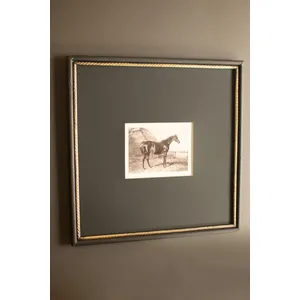 Set of 2 Framed Black and White Horse Prints Under Glass 3