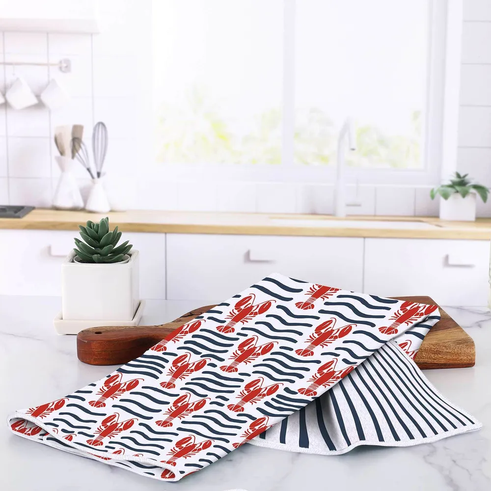 Lobster Waves Eco Kitchen Tea Towel