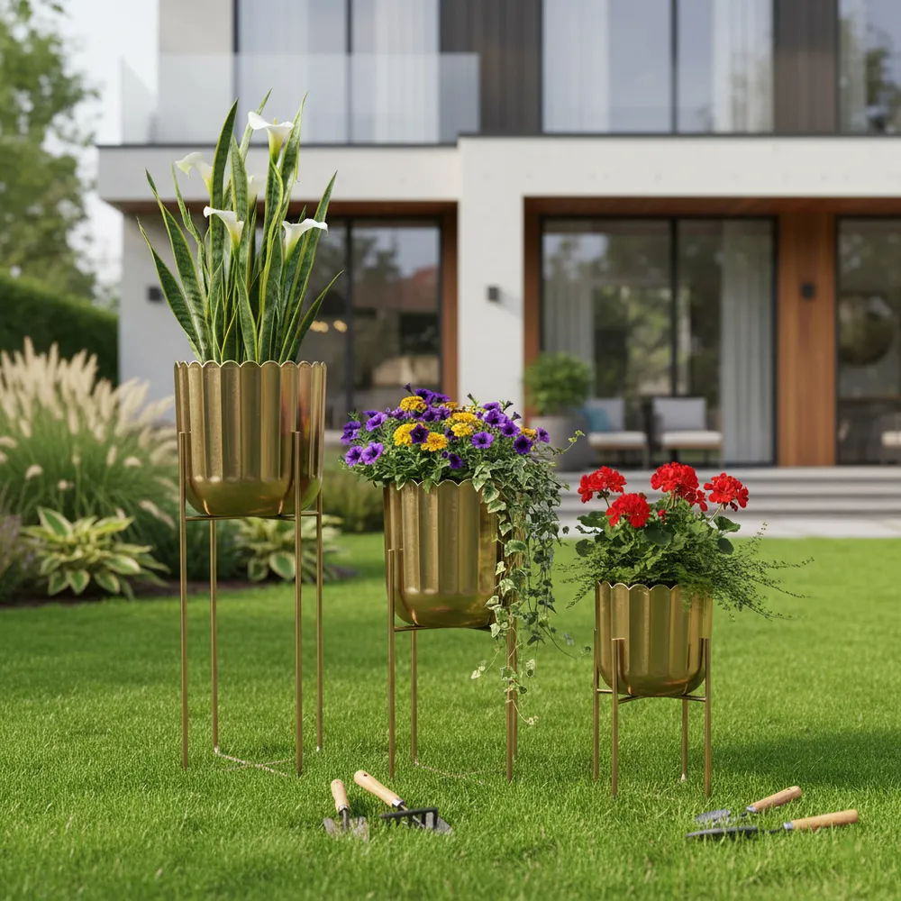 ANSELBEACH SET OF 3 GOLD PLANTER 27 (IN)