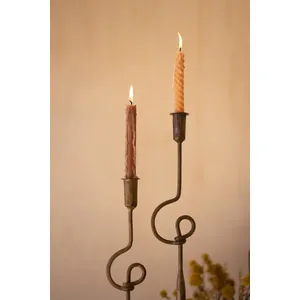 Set of 2 Forged-Iron Antique Brass Loops Taper Candle Holders 2