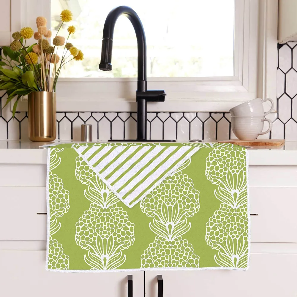 Hydrangea Green Eco Kitchen Tea Towel