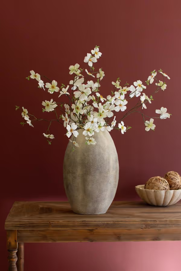 Tall Stone Composite Scalloped Vase
