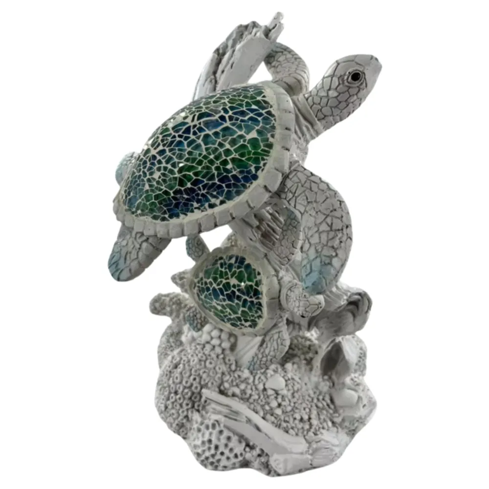 9-1/2" TURTLES WITH MOSAIC ON CORAL
