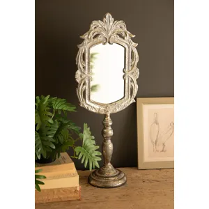 Ornate Rustic Metal Tabletop Mirror with Pedestal Base 3