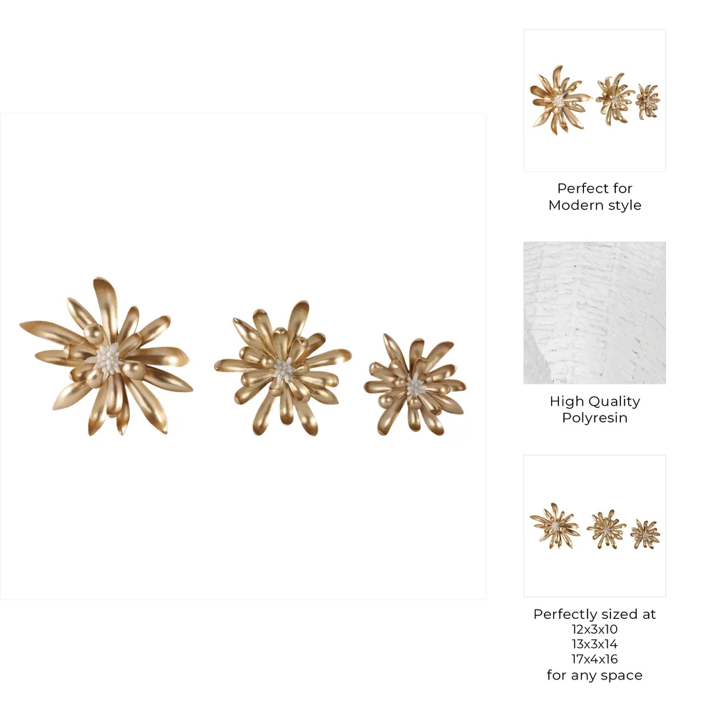 ELLENGROVE SET OF 3 GOLD WALL SCULPTURES 16 (IN)