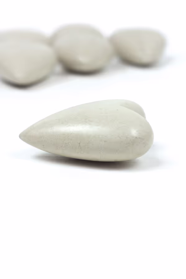 Set of 6 White Hand-Carved Stone Hearts