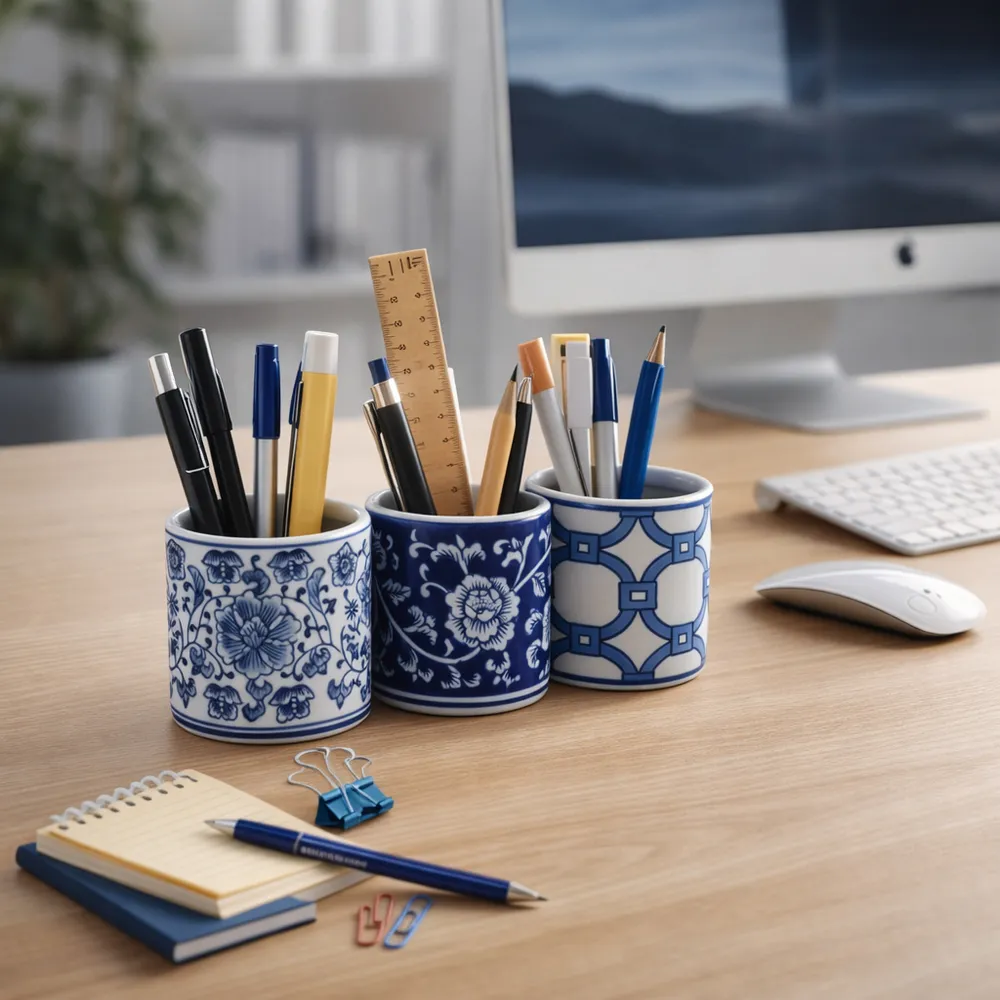 GERBERTON SET OF 3 BLUE PENCIL CUP 4 (IN)