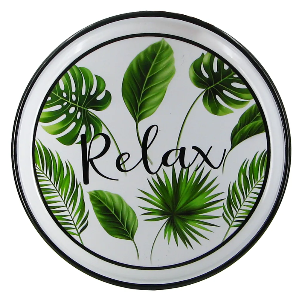 15-3/4" PALM LEAF RELAX TIN SIGN