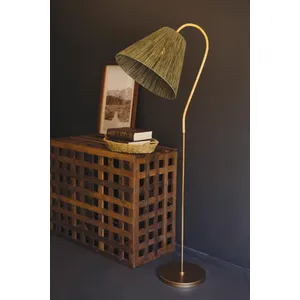 Rattan-Wrapped Floor Lamp with Raffia Shade 1