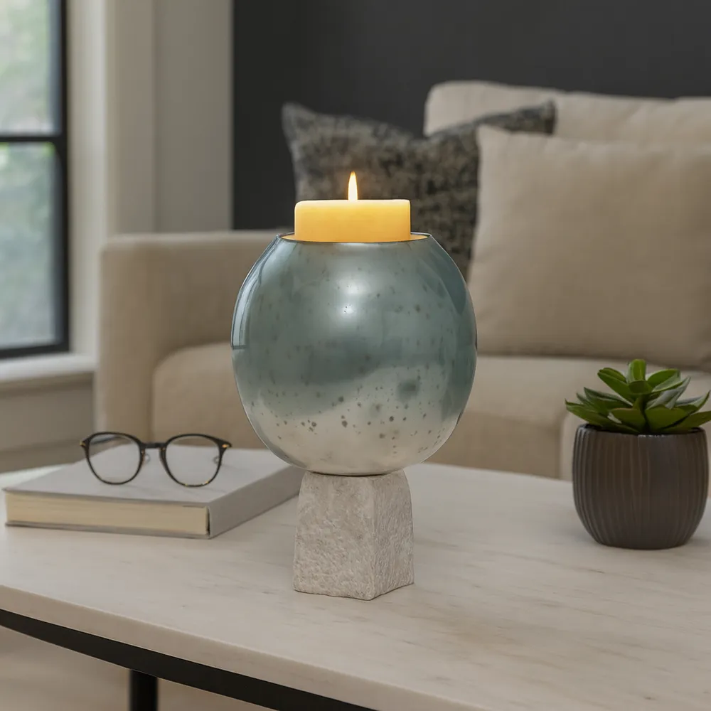 BRAEHAM BLUE CANDLE HOLDER 15 (IN)