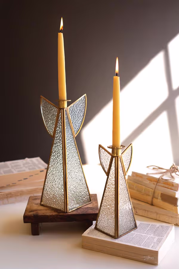 Set of 2 Glass Angel Candleholders