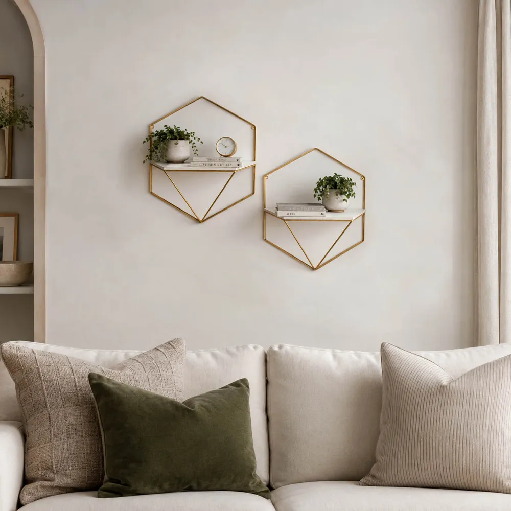 IRVINGMILL SET OF 2 GOLD WALL SHELF 17 (IN)