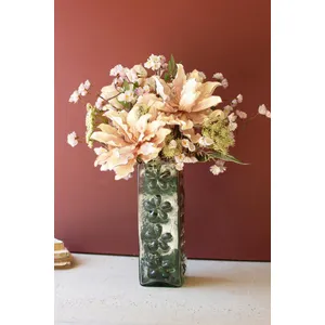 Square Glass Vase with Embossed Flowers 1