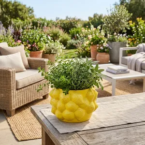 8" LEMONS FLOWER POT, YELLOW 2